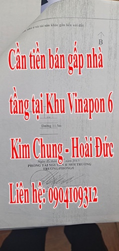 Cần tiền bán gấp nhà 6 tầng tại làn 2 đường 32 Khu Vinapon - Kim Chung - Hoài Đức - Hà Nội.