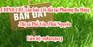 CHÍNH CHỦ cần bán 2 lô đất tại Phường Ba Hàng, Thị xã Phổ Yên, Thái Nguyên.