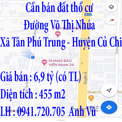 Cần bán đất thổ cư ở Phú Trung, huyện Củ Chi 455m2 cách trung tâm TPHCM 25km