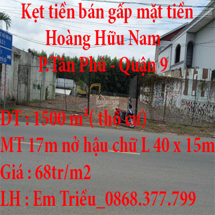 Kẹt tiền bán gấp mặt tiền Hoàng Hữu Nam ,Phường Tân Phú, Quận 9, Hồ Chí Minh