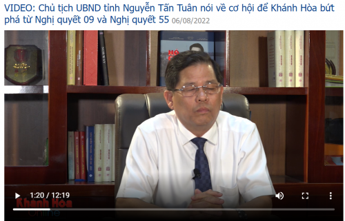 VIDEO: Chủ tịch UBND tỉnh Nguyễn Tấn Tuân nói về cơ hội để Khánh Hòa bứt phá từ Nghị quyết 09 và Nghị quyết 55